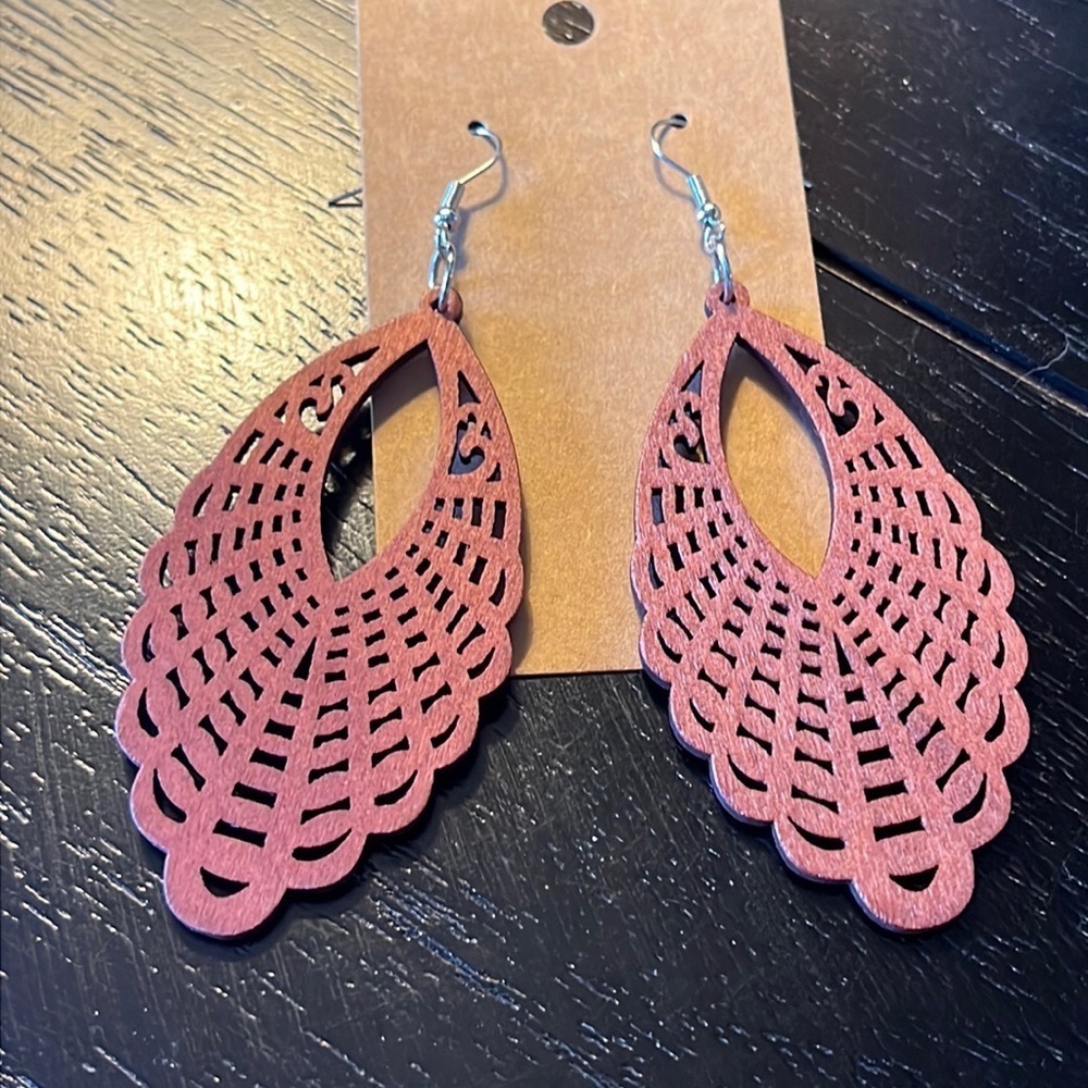 BROWN wooden statement earrings-NWT